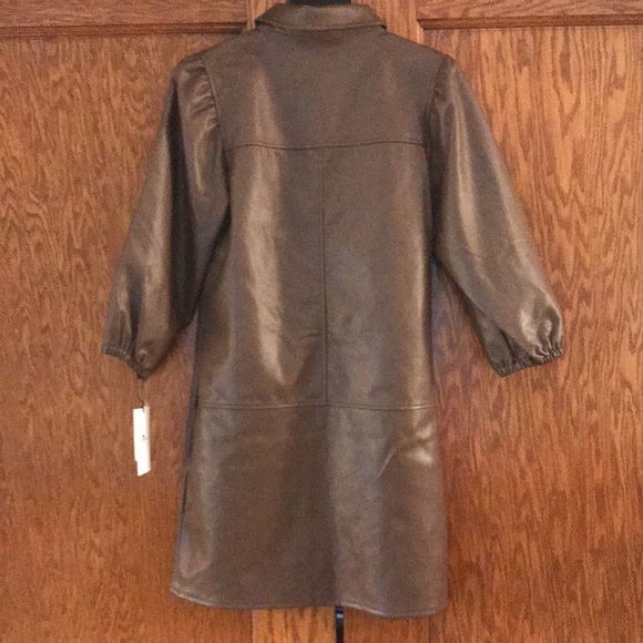 7 For All Mankind Faux Leather Puff Sleeve Dress in Saddle Size Small NWT - Picture 5 of 11